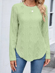 Textured Diamond Knit Long Sleeve T-shirt in Pink, fabric detail
