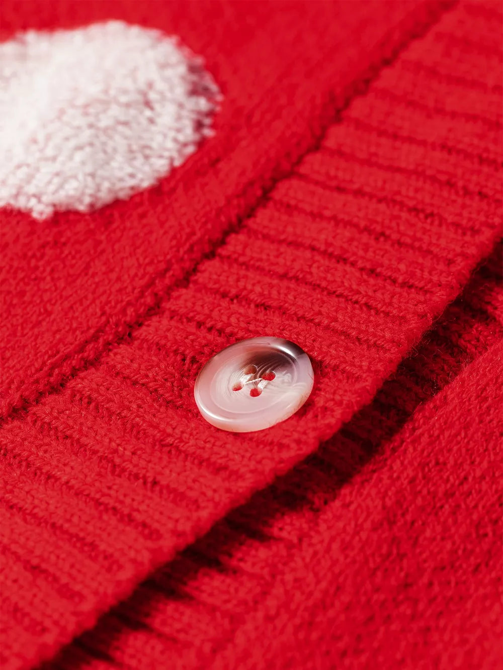 Polka Dot Button Front Oversized V Neck Cardigan in Deep Red, fit detail
