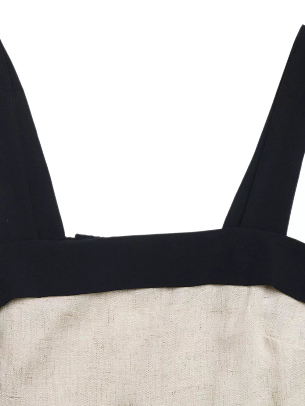 Linen-blend cami with black contrast trim and straps.