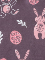 Baby short-sleeve shirt in cotton with a bunny and Easter egg print on a dark background.