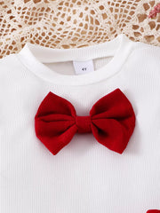 Children's Bow Long Sleeve Top And Skirt Set in White, side view