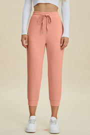 Coral joggers with drawstring waist and cuffed ankles