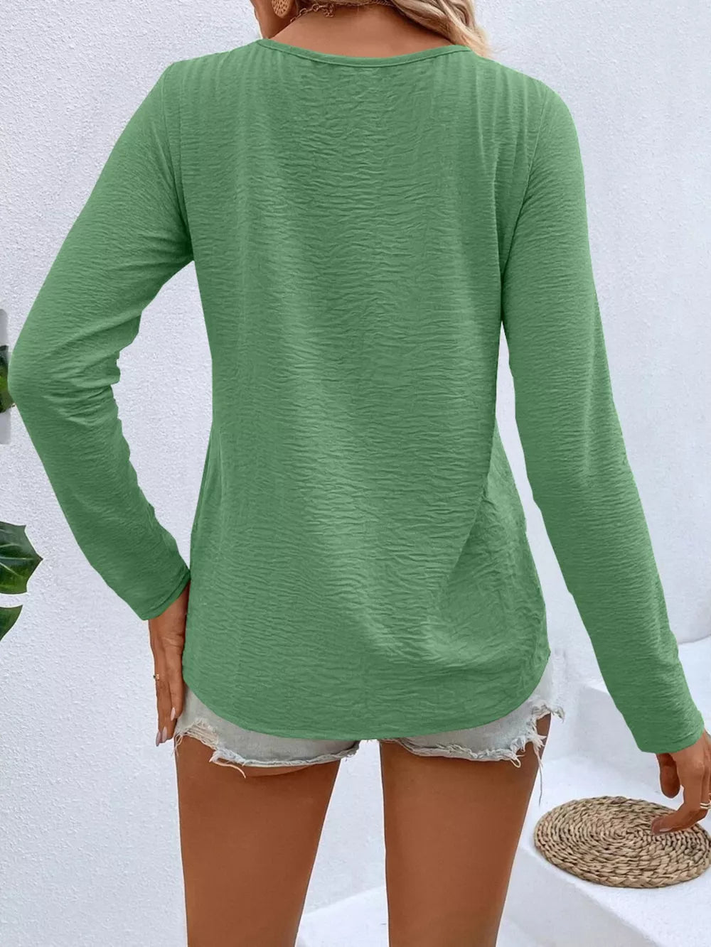 Full Size V-neck Decor Button Long Sleeve T-shirt Plus Size in Red, view 20