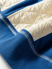 Quilted Fleece Color Block Oversize Hoodie in Ivory, back view