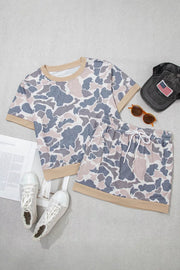 Camouflage Short Sleeve Top And Skirt Set, model styling view