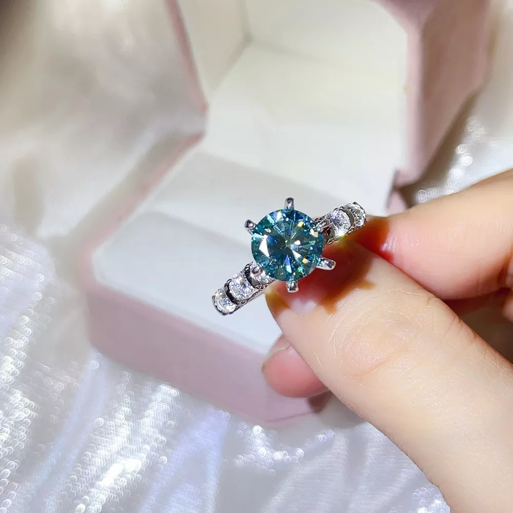 0.3 Carat Round Moissanite Sterling Silver Ring, side view