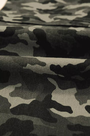 Women's camo print cotton jeans with a textured weave detail.