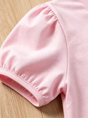 Children's Graphic Round Neck Tee And Shorts Set in Pink, side view