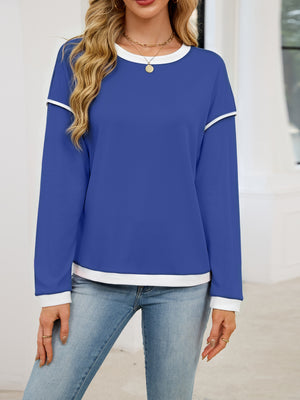 Contrast Trim Long Sleeve Sweatshirt, close-up detail