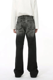 Faded flare jeans in dark denim with pleat detail and a gradient wash.