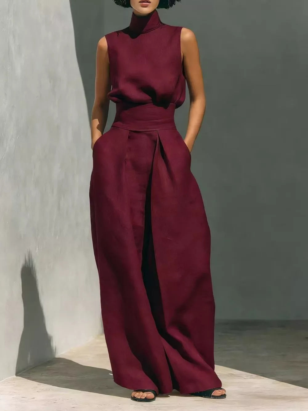 Sleeveless Wide-leg Jumpsuit With Smocked Waist in Apricot, view 17