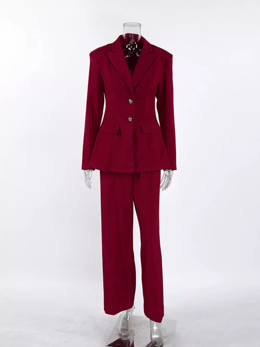 Single-breasted Blazer And Wide-leg Pants Set in Black, fabric detail