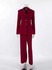 Single-breasted Blazer And Wide-leg Pants Set in Black, fabric detail