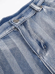Men's Stripe Wide Leg Denim Capris in Blue, model styling view