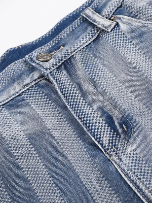 Men's Stripe Wide Leg Denim Capris in Blue, model styling view