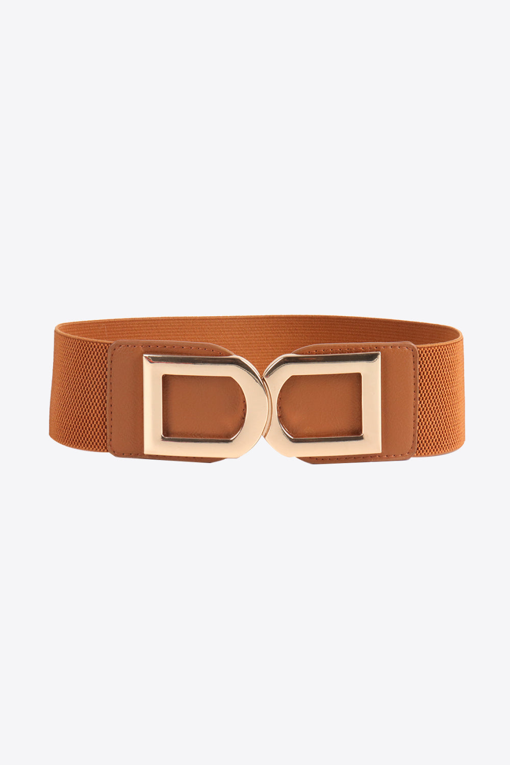Caramel elastic belt with double gold buckle detail