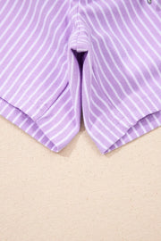 Purple and white striped cotton shorts with drawstring detail