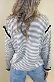 Stripe Contrasted Ruffle Trim Loose Long Sleeve Top in Stripe, alternate angle