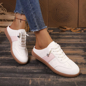 Round Toe Pink Slip-on Flats in Pink, side view