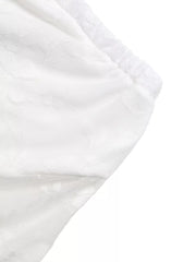 White floral lace ruched tube top with adjustable drawstring detail.