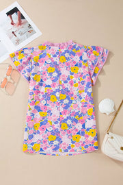 Floral Print Striped Color Block V Neck Blouse, model styling view
