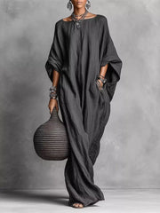 Loose Fit Boat Neck Maxi Dress in White, side view