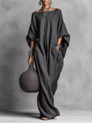 Loose Fit Boat Neck Maxi Dress in White, side view