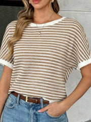 Striped Knit Relaxed Fit T-shirt in Blue, view 17
