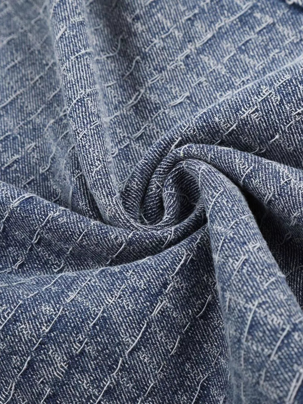 Men's Wide Leg Denim Capris in Blue, fit detail