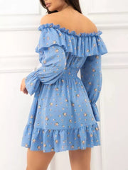 Off-shoulder Floral Ruffle Dress in Blue, view 11