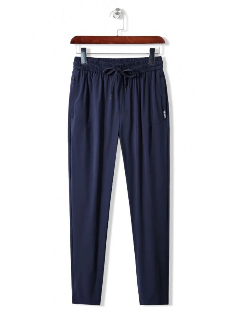 Men's Royal Blue drawstring active pants with elastic waistband and side pockets.