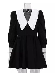 Chic Puff Sleeve Dress With Ruffled Collar