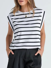Classic striped sleeveless tank top in white and black.