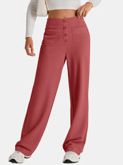 Button-front wide leg trousers in Orange-Red with patch pockets and a high waist.
