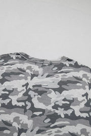 Camouflage V-neck relaxed tee with grey and black pattern