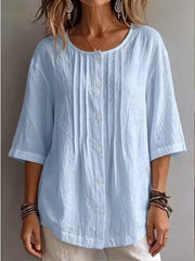 Full Size Texture Round Neck 3/4 Sleeve Blouse, back view