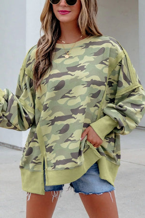 Camouflage Waffle Knit Oversized Sweatshirt, alternate angle