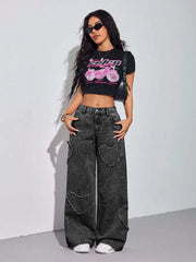 Heart Applique Wide-leg Jeans