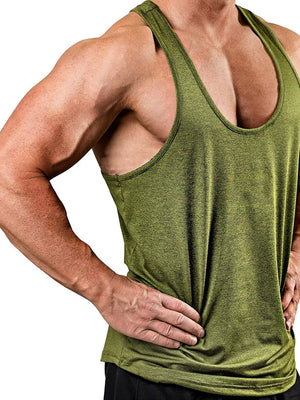 Performance racerback tank top in heathered matcha green with a scoop neck.