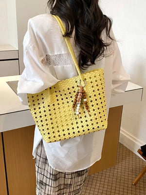 Cutout Leather Shoulder Bag in Yellow, side view