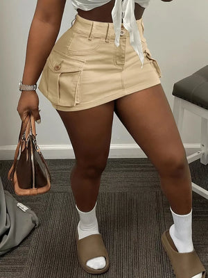 Cargo Pocket Mini Skirt in Khaki, alternate angle