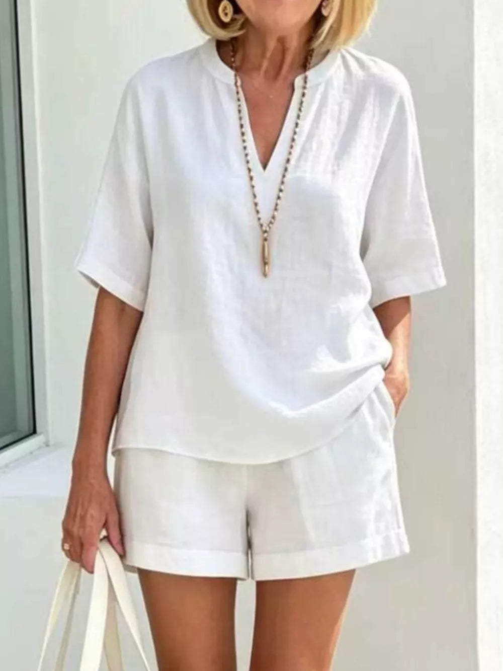 Full Size Half Sleeve Top And Shorts Set, front view