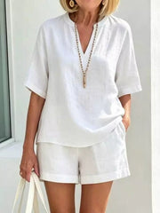 Full Size Half Sleeve Top And Shorts Set, front view