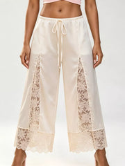 Lace Trim Wide-leg Cropped Pants in White, product detail