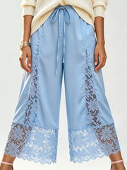 Lace Trim Wide-leg Cropped Pants in White, model styling view