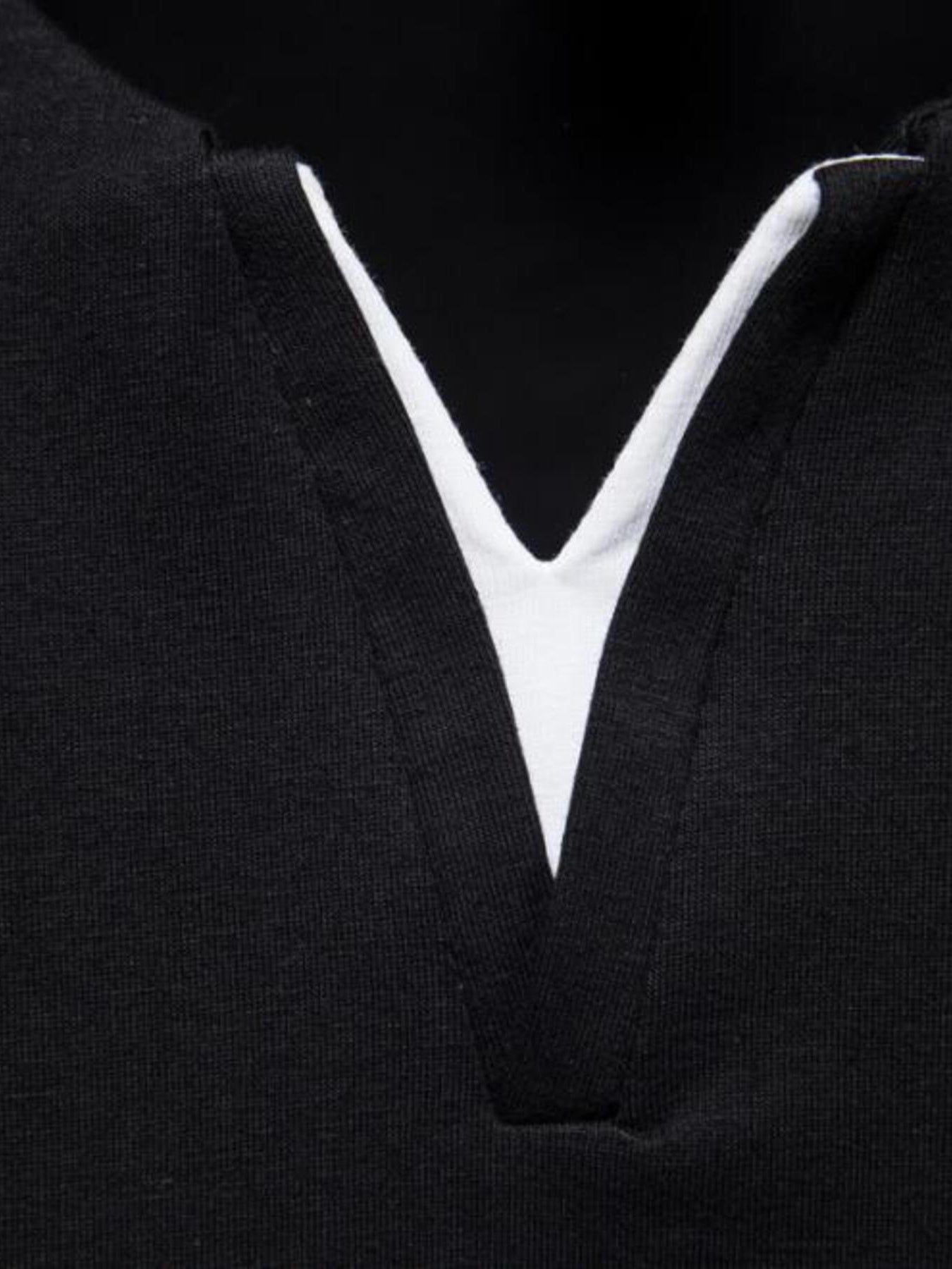 Men's black cotton undershirt with notched V-neck detail