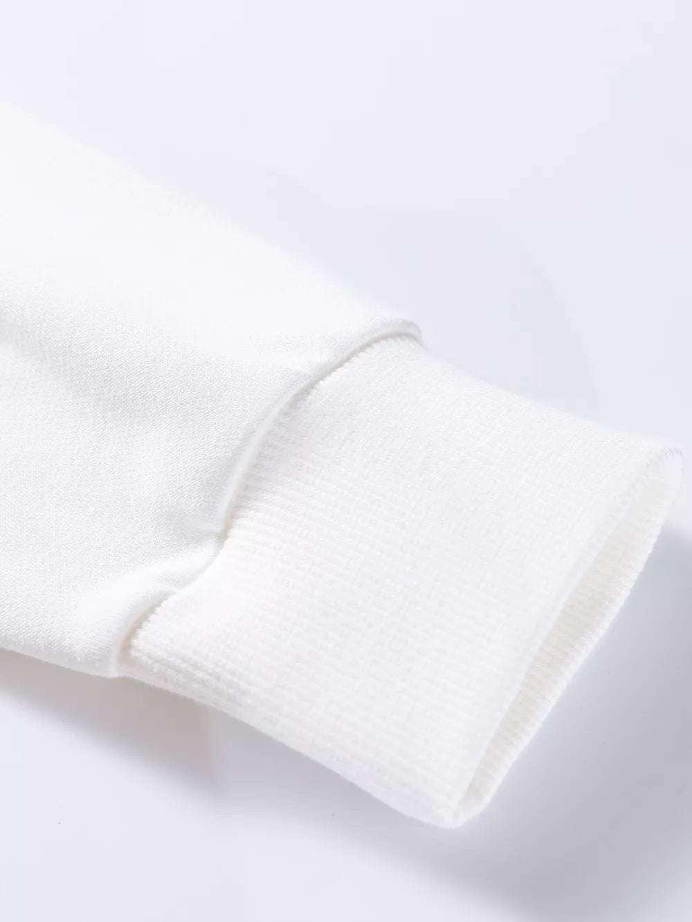 White cotton crew neck sweatshirt sleeve cuff detail