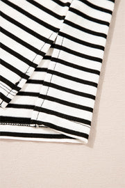 Black and white striped t-shirt with side slit detail.