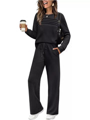 Casual Long Sleeve Crewneck Top & Drawstring Pants Set