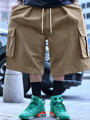 Men's Full Size Cargo Shorts With Drawstring Waist in Khakis, front view
